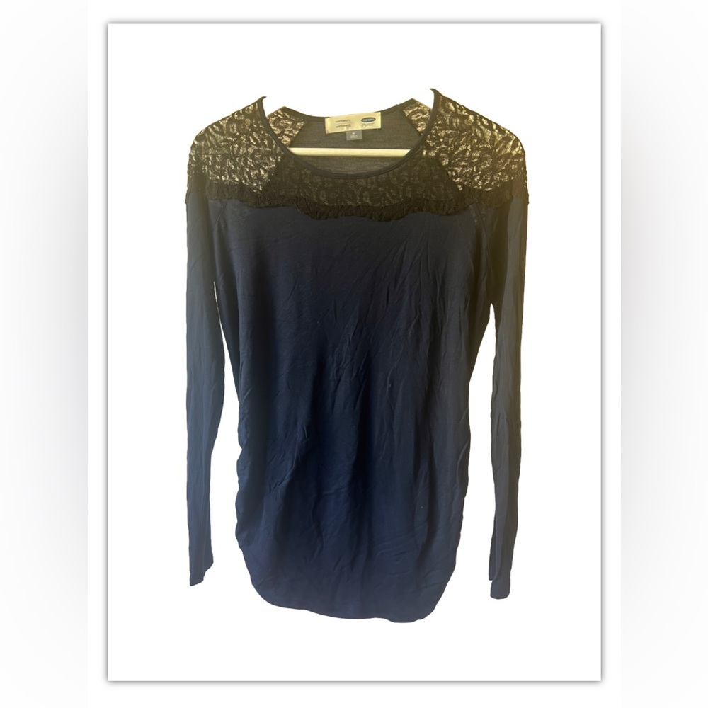 Old Navy Maternity Medium M Navy Blue Lace Embellished Long Sleeve Shirt Top